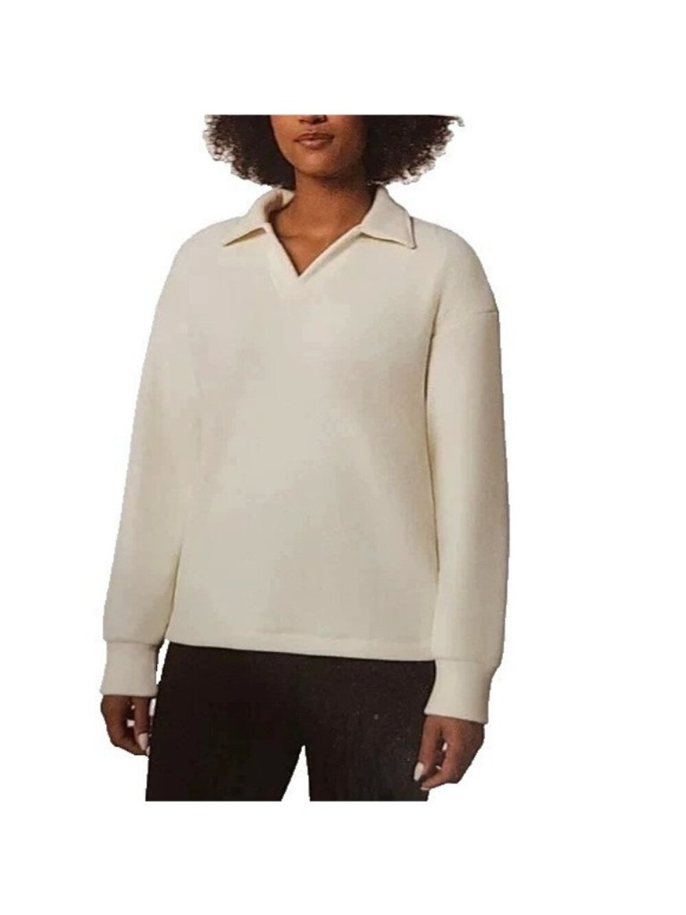 NWT Mondetta Women's XL Ivoery Ribbed Fleece Pullover Long sleeve Polo Shirt